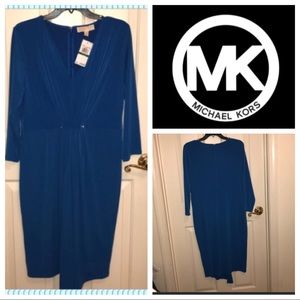 NWT MICHAEL KORS Slinky Blue V-Neck Midi Dress